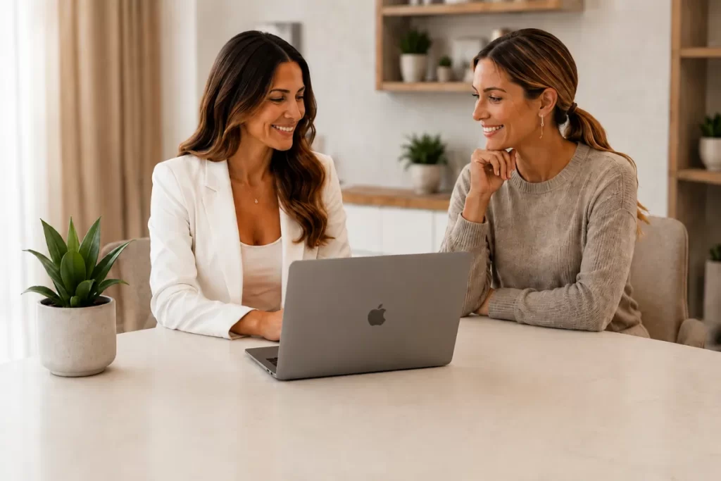 Partner reviewing notes at a table