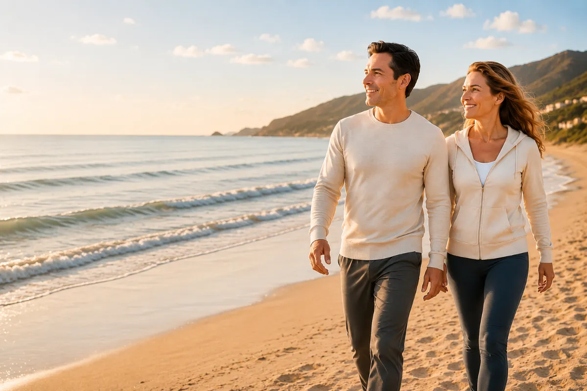 A couple walking on the beach