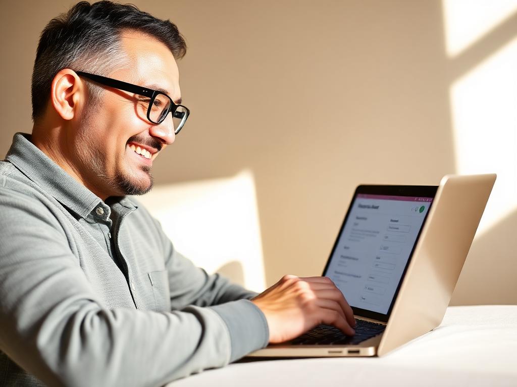 Man completing an online health assessment on a laptop