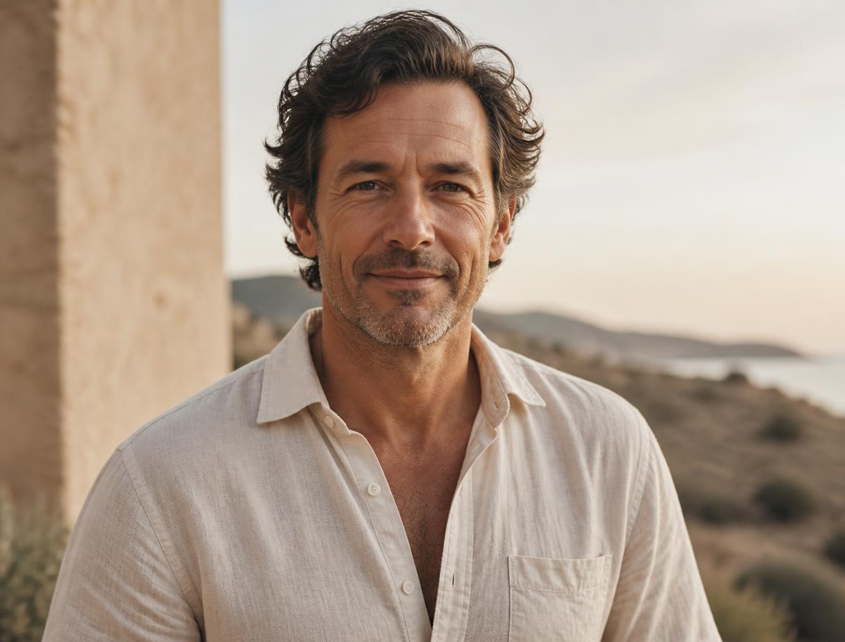 Man in warm morning light after training
